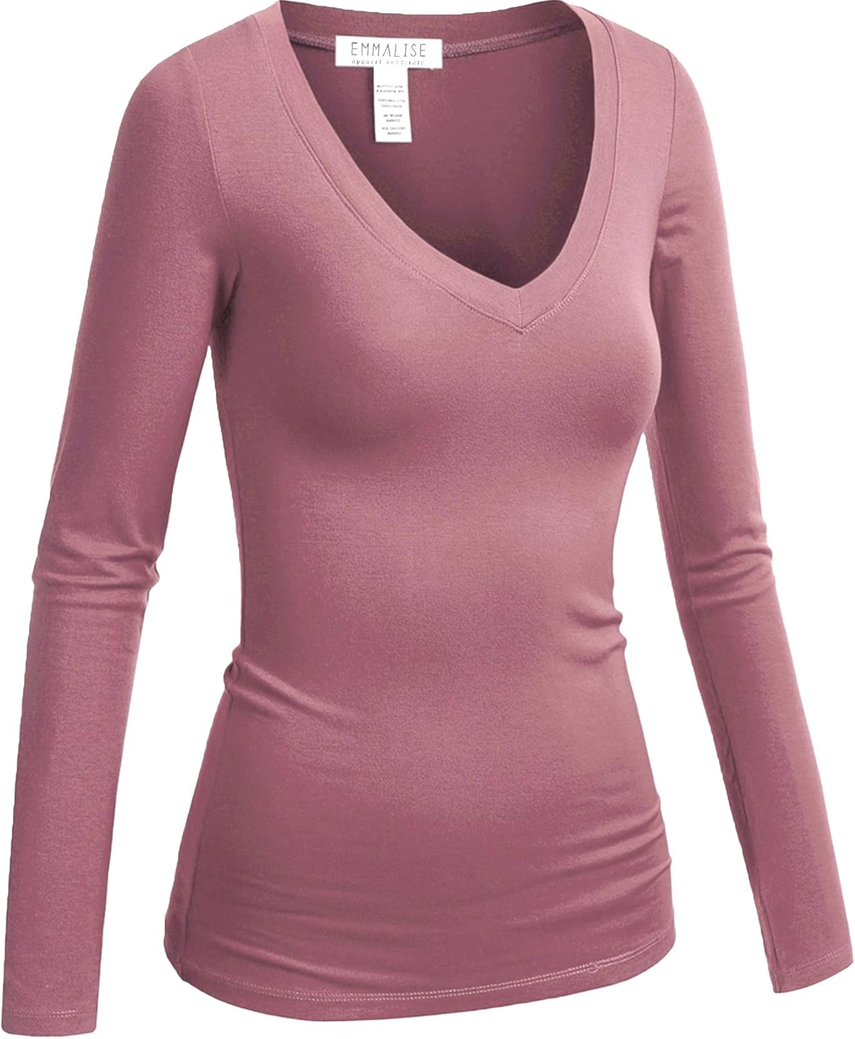 Emmalise Women's Junior and Plus Size Vneck Tshirt Long Sleeves Shirt Tee
