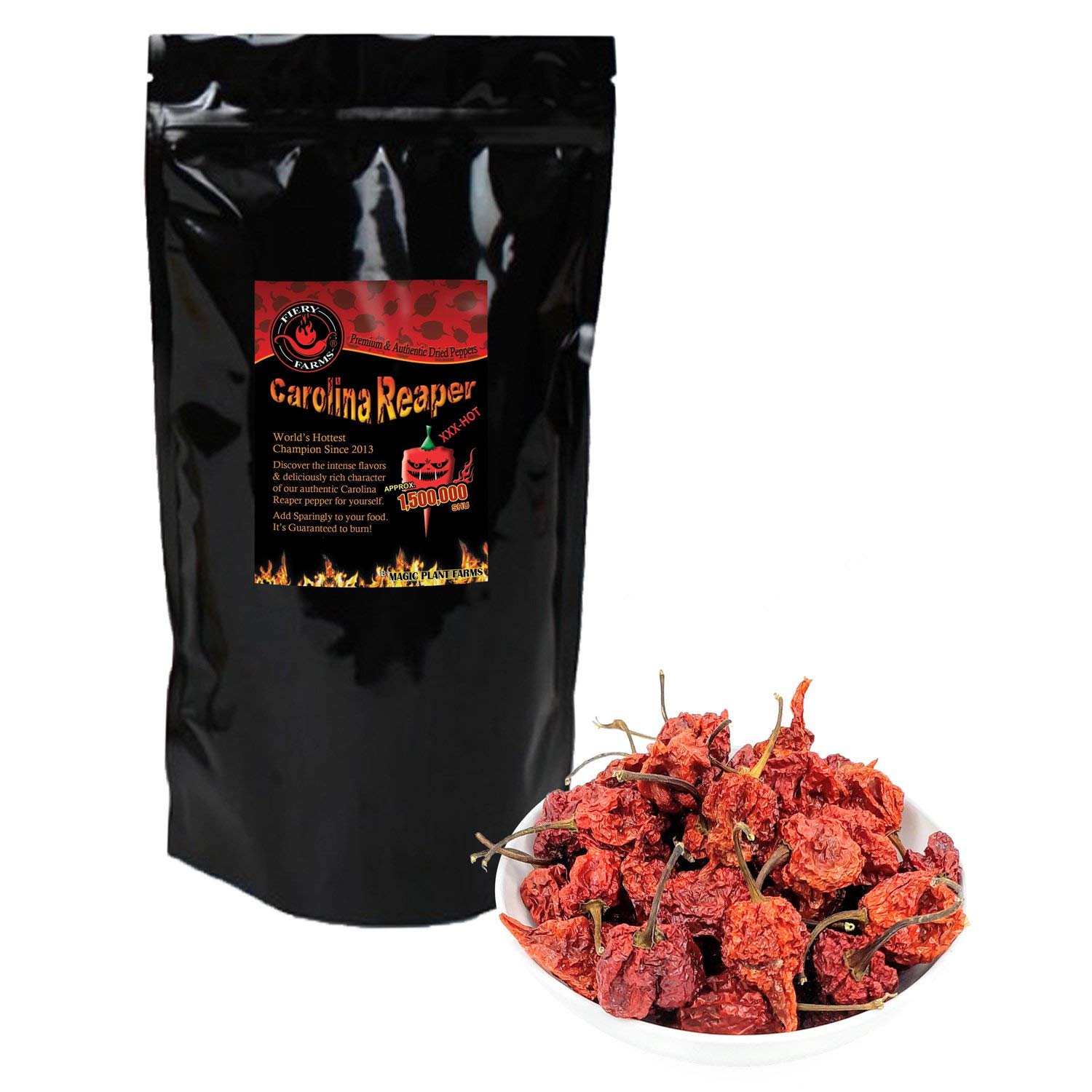 Fiery Farms Carolina Reaper Pods - 4 oz - 1.5M to 2M SHUs Extremely Hot Red Chili Pepper Dried Whole Pods, Pure, No Additives