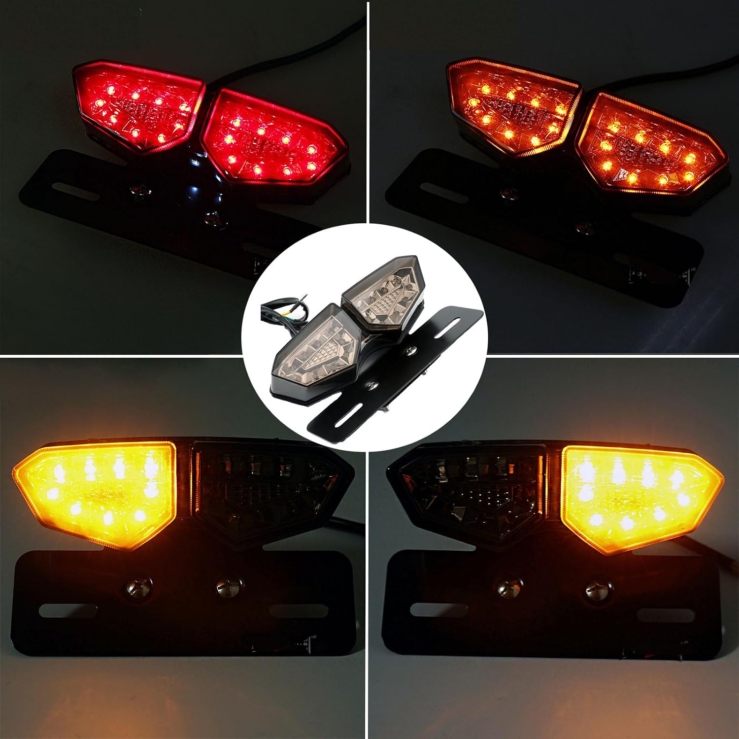 Motorcycle Tail Light, Motorcycle Integrated Brake Tail&Turn Signal Light with License Plate Bracket for Harley, Honda, Yamaha, Suzuki, Motorbikes, ATVs（Black）