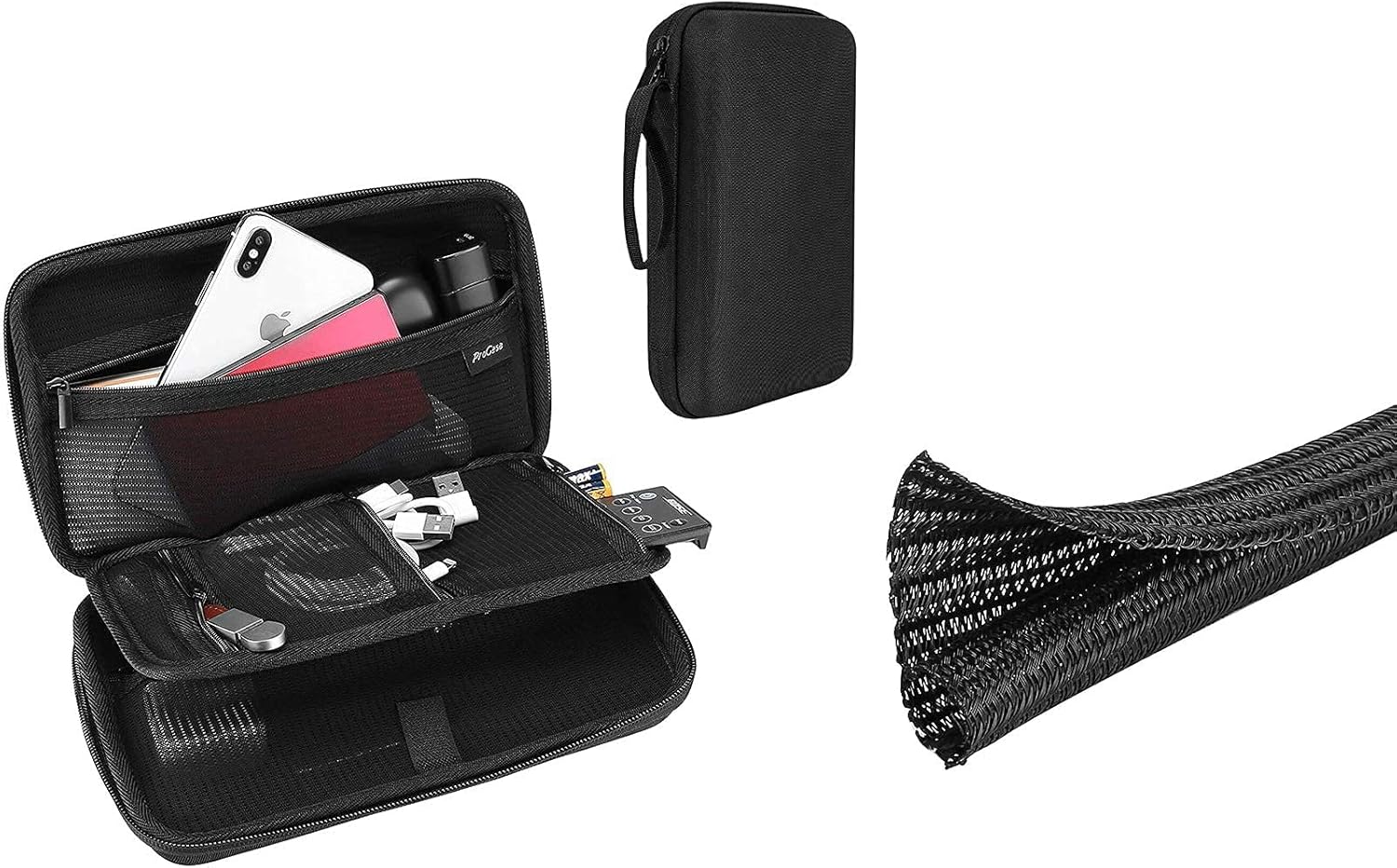 ProCase Hard Travel Tech Organizer Case Bag Bundle with JOTO 15ft 1/2 inch Cord