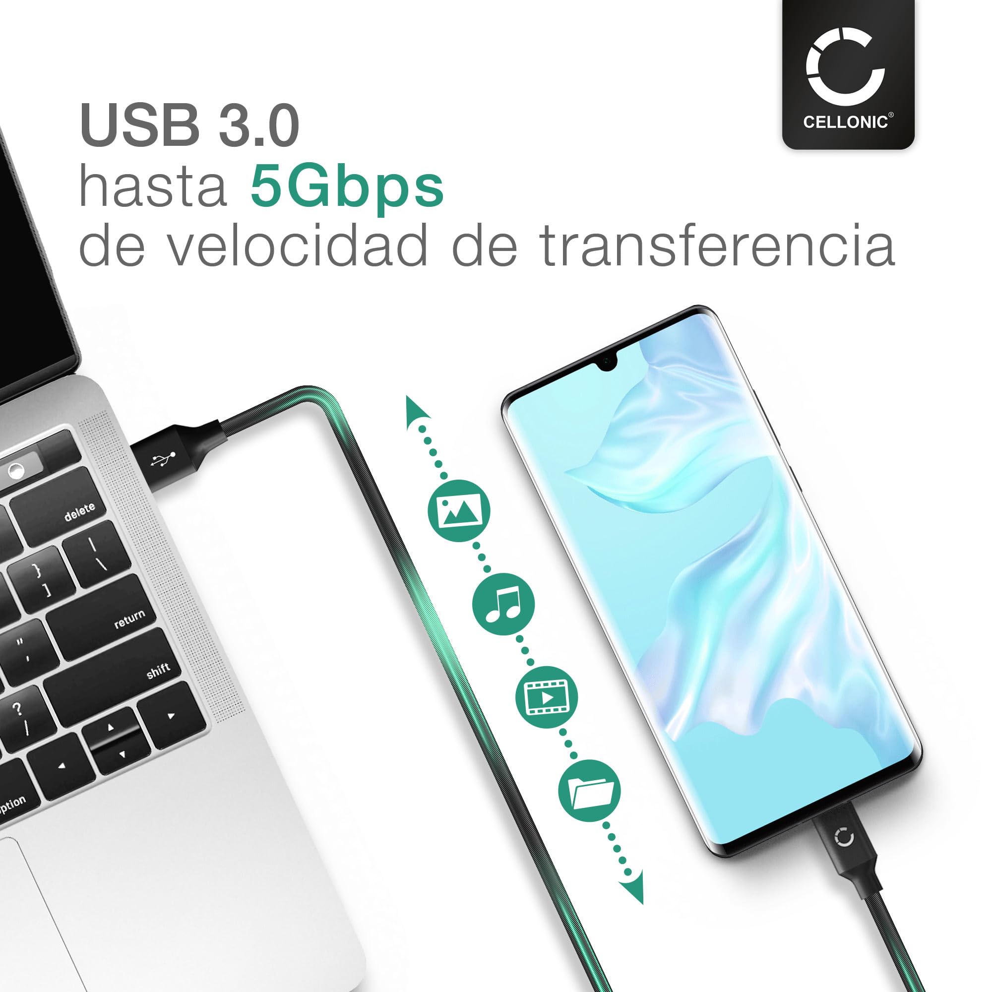 CELLONIC Câble USB De Données Data 1m Compatible Avec CUBOT X19 / Quest/King Kong 3 / Max 2 / Power / R15 / X30 / J9 / P40 Cordon USB De Charge USB C