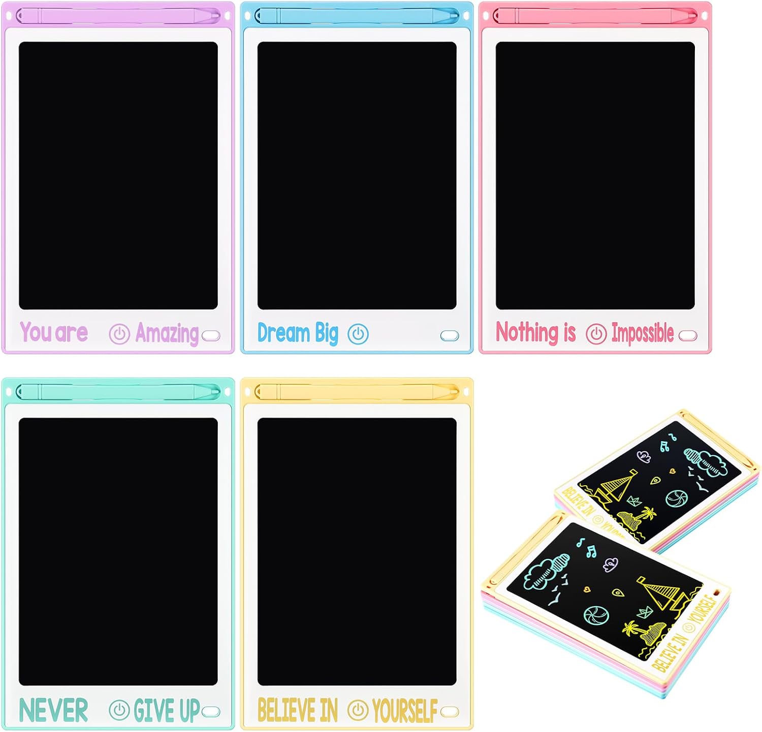 15 Pcs 8.5 Inch Back to School Gifts Inspirational LCD Writing Tablet Motivational Candy Color Doodle Board Drawing Tablet Erasable Reusable Electronic Drawing Pads First Day of School Gift