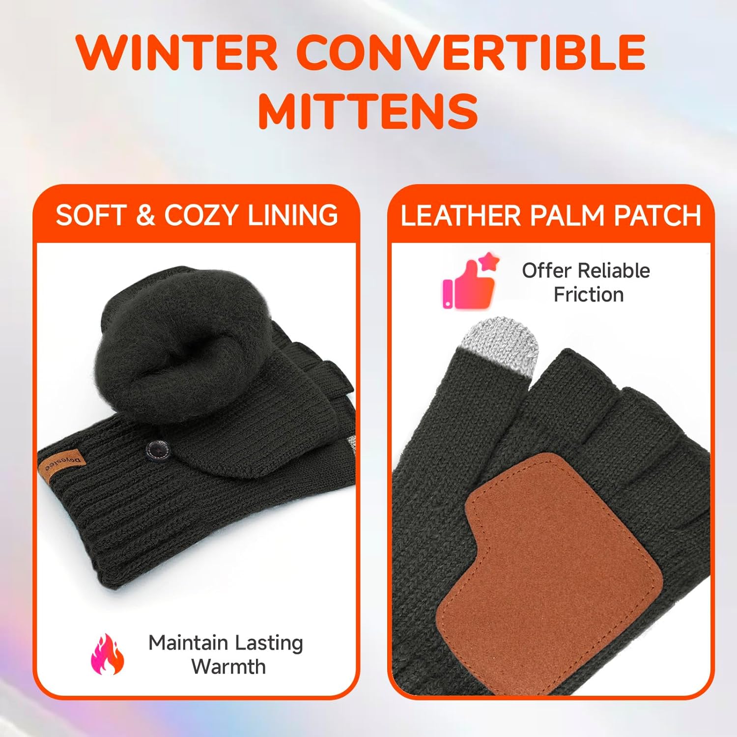 Winter Fingerless Gloves for Women Men Warm Knitted Convertible Mittens With Finger Flaps Fleece Women's Mittens - Image 4