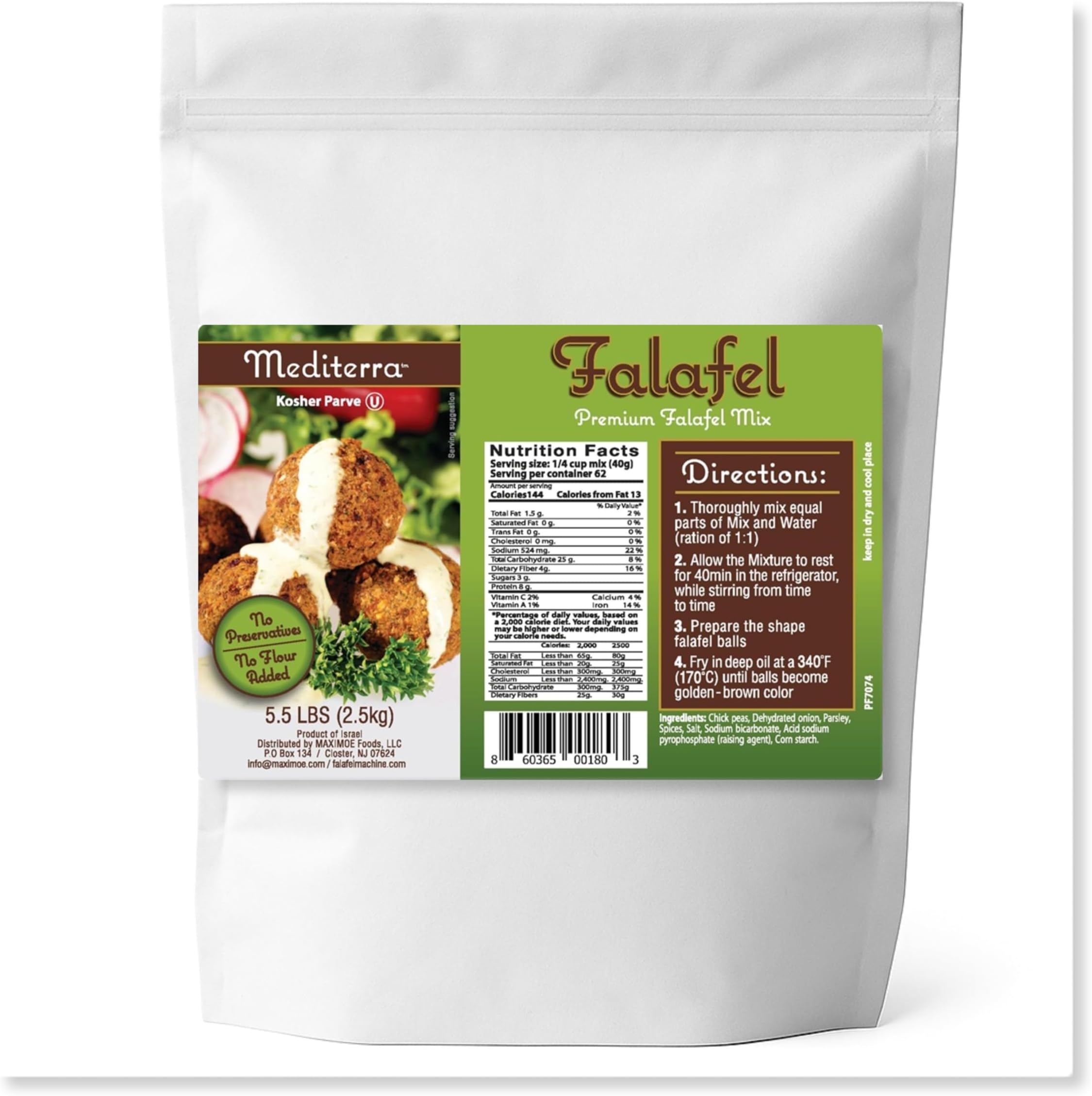 Restaurants' choice Falafel Mix (5.5 LB - yields 325 balls OR 42 Burgers) Gluten Free, Kosher