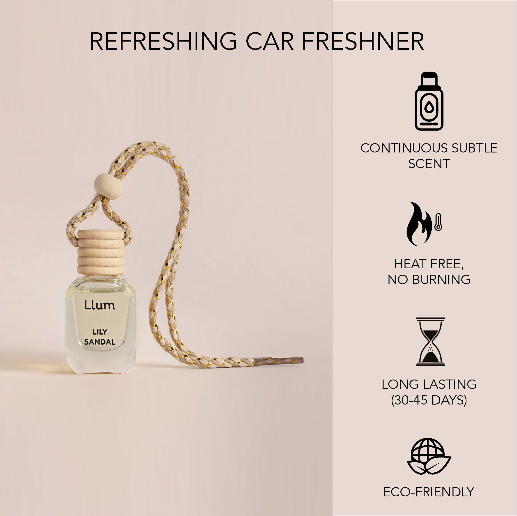 Llum Lily Sandal Hanging Car Air Freshener – Luxury Automotive Perfume Diffuser 10ml (0.34 fl oz), Long-Lasting Fragrance, Alcohol-Free Non-Toxic Scent — view 4