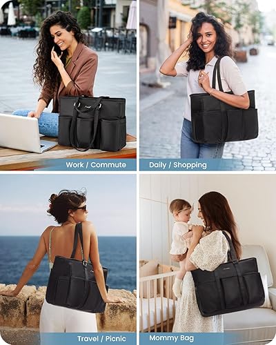 Miniatura 6 de LOVEVOOK Bolsa para mujer, para computadora portátil, grande, con múltiples bolsillos y cierre superior, para profesoras, enfermeras y