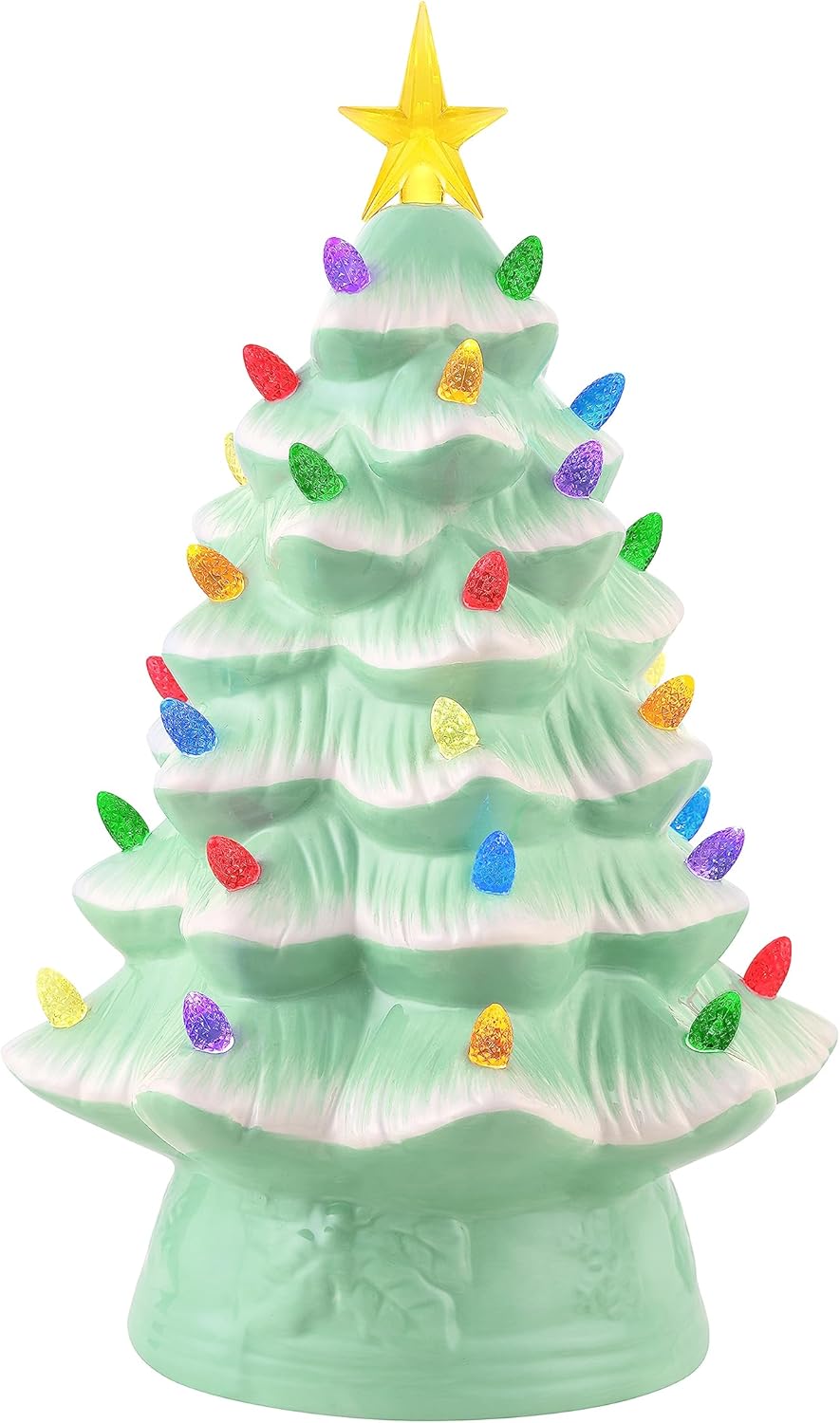 Mr. Christmas Nostalgic Ceramic Christmas Tree with LED Lights Indoor Decoration, 18 Inches, Seafoam