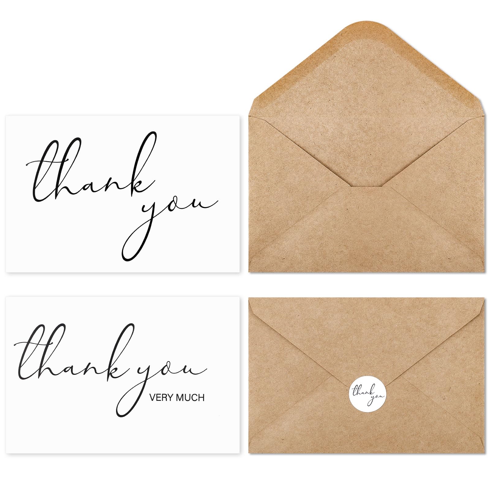 WSICSE Wedding Thank You Cards, 120 Pack with Kraft Envelopes and Stickers, 4 x 6 Inch, Brown and White