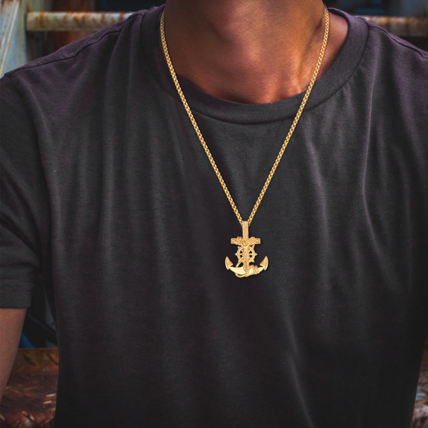 ADMETUS 925 Sterling Silver Patron Saint Necklace | Amulet Necklace Cross Jewelry for Men with 2.5mm 22"+2" Rolo Chain - Image 3