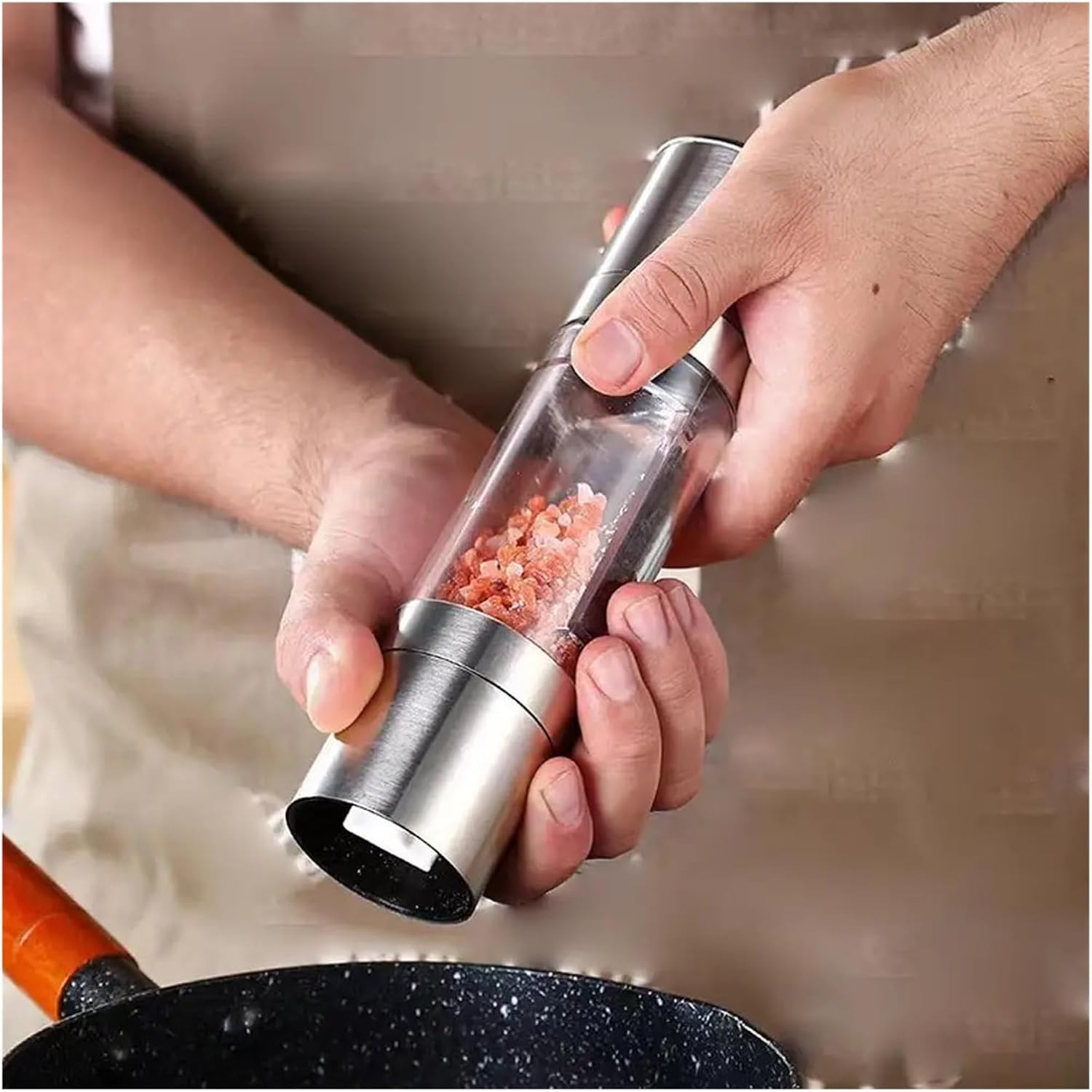 Salt and Pepper Grinder 2-in-1 Dual Chamber Pepper Adjustable Ceramic Blades Salt and Pepper Grinder System(Silver)