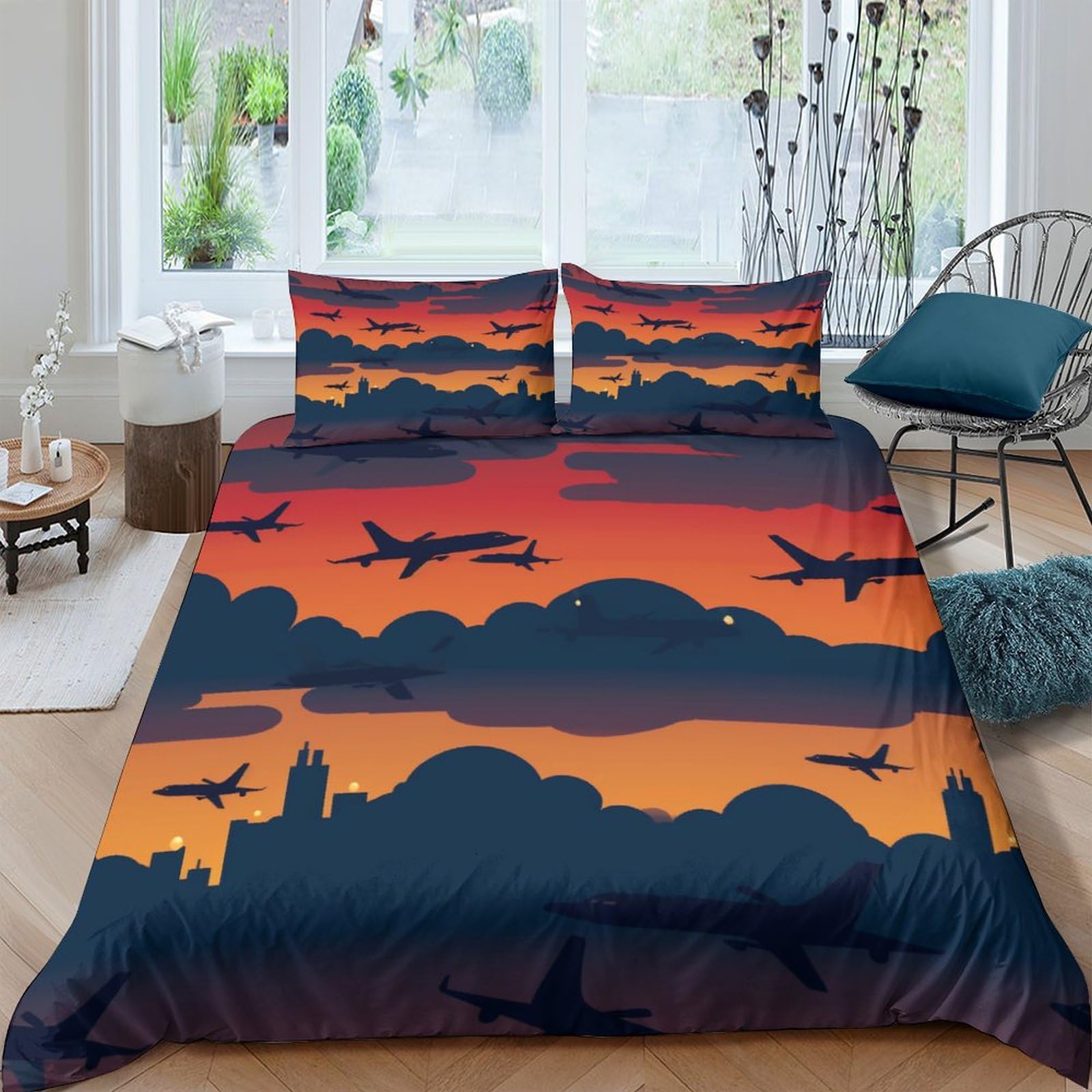 Parure de lit avion 3 pièces en microfibres 200x200cm pour chambre d'enfant