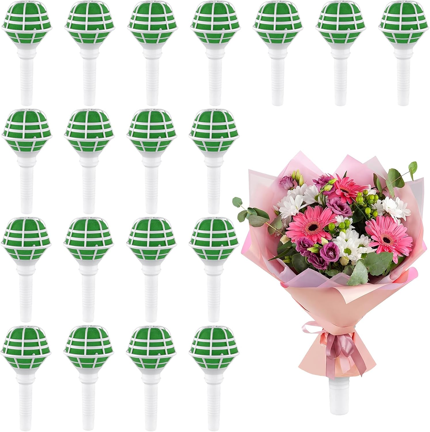 HAKZEON 10 PCS 7 Inch Wedding Bridal Flower Bouquet Holders, Flower Bouquet Holders, Foam Floral Handle Holder for Artificial Flowers, Wedding Flower Decoration, Gardening Supplies