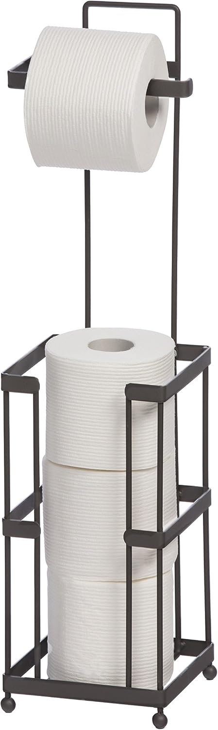 Mango Steam Toilet Paper Holder Stand with Roll Storage - Taupe, Free Standing, Space Saving, Rust Resistant, for Small Spaces