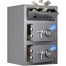 Kaer 7 CuFt Drop Safe for Business 128 LB Steel Deposit Safe Biometric Safe with Drop Slot Heavy Duty Safes for Hotel Office/Pharmacy with Digital Keypad Dual Keys/Doors Anti-Fish Non-Scratch Lining