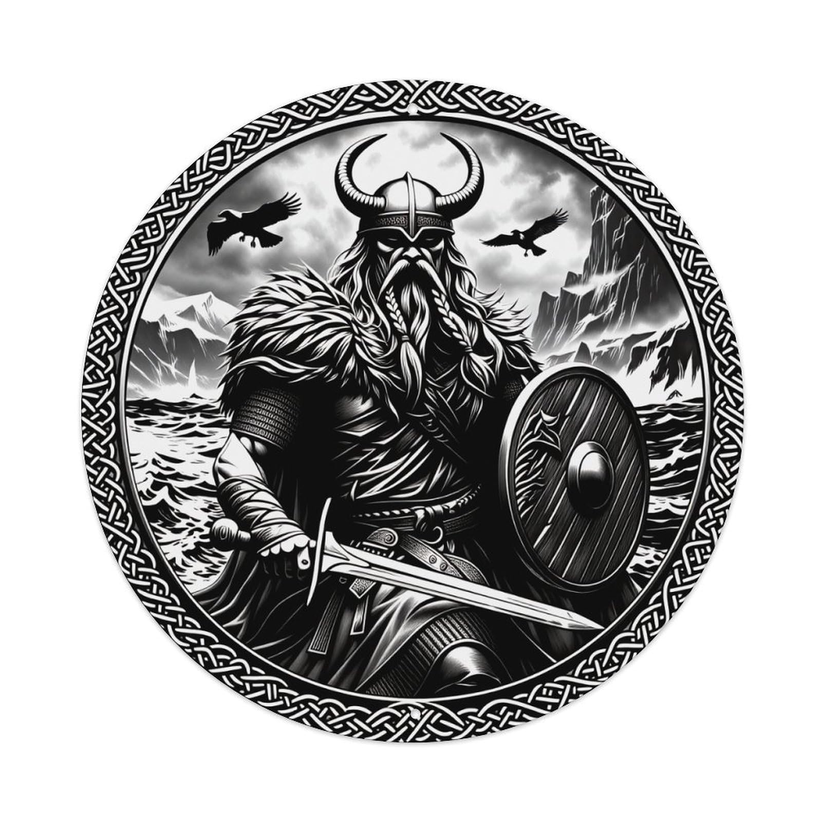 Viking Warrior With Sword And Shield Tin Sign Vintage Style Home Bar Garden Wall Plaque Decor Metal Poster 8x12 Inch