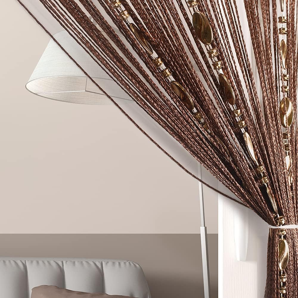 WINSFISH Beaded Curtain Self-Adhesive Door Curtain String Screen Panel Fringe String Curtain String Curtains for Door Wall Window Wedding Coffee House Decorative (Coffee 2, 1)