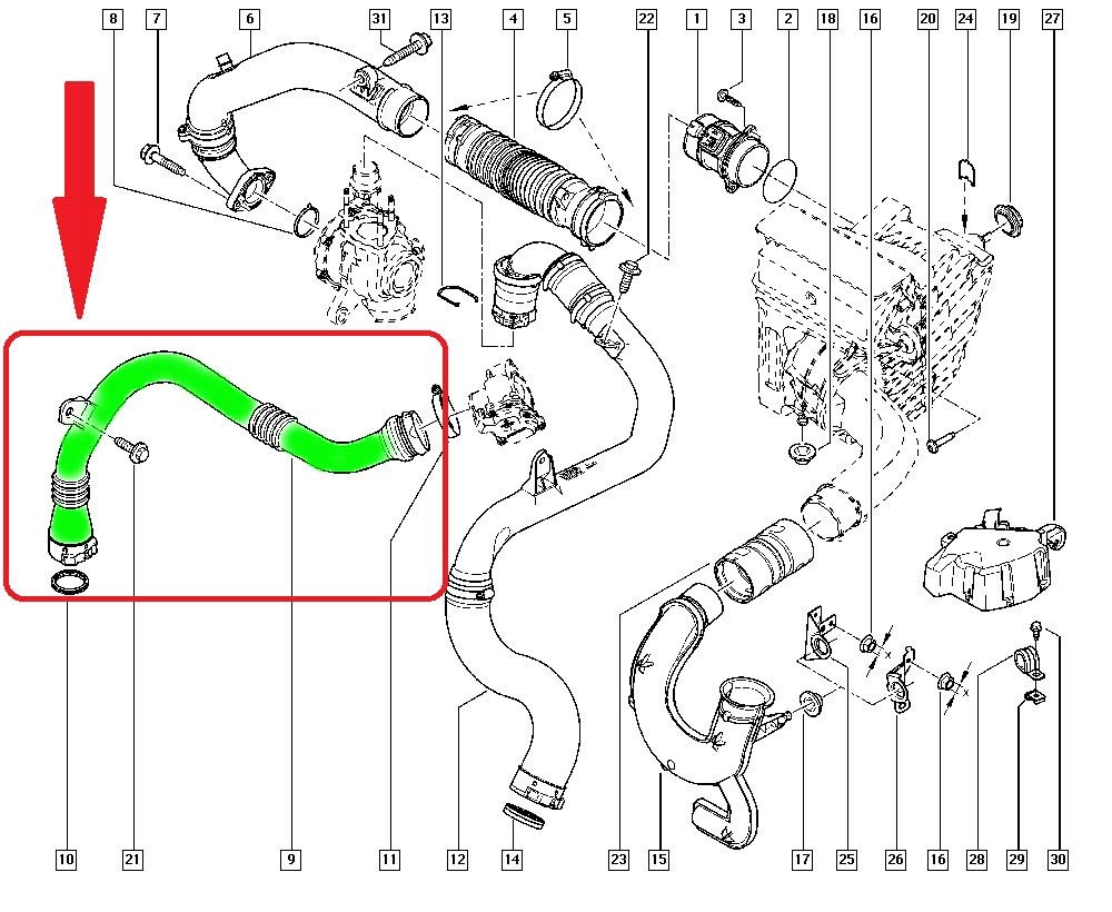 Compatible/Remplacement pour TUYAU D'INTERCOOLER TURBO DURITE Renault Scenic III 1.9 DCI Megane III 1.9 DCI 8200804000