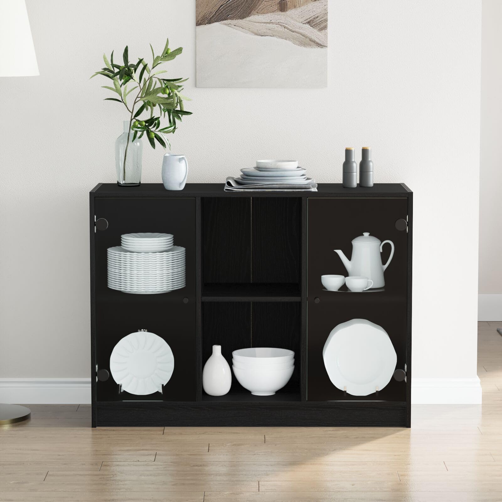 Credenza Moderna in Rovere Nero Legno Ingegnerizzato 102x37x75,5 cm con Ripiani Regolabili per Soggiorno e Ufficio, Design Funzionale e Resistente per Organizzazione Ideale