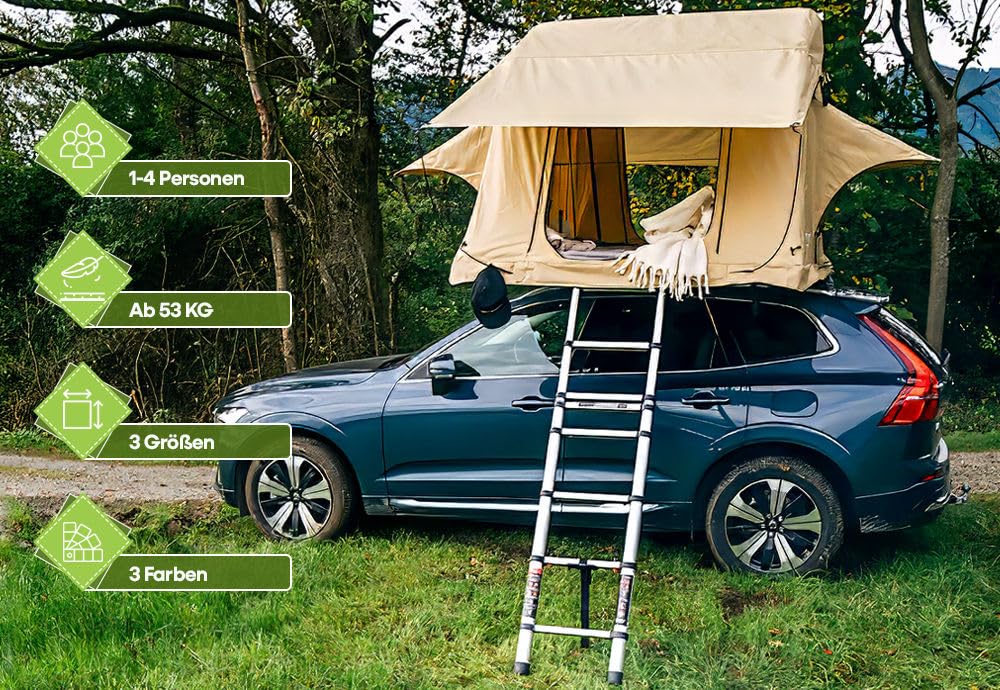 Dachzelt Expedition - 3 Personen 140cm inkl. Leiter, PVC-Cover, Schuhtasche, Werkzeug - Leicht & Schnell Aufzubauen