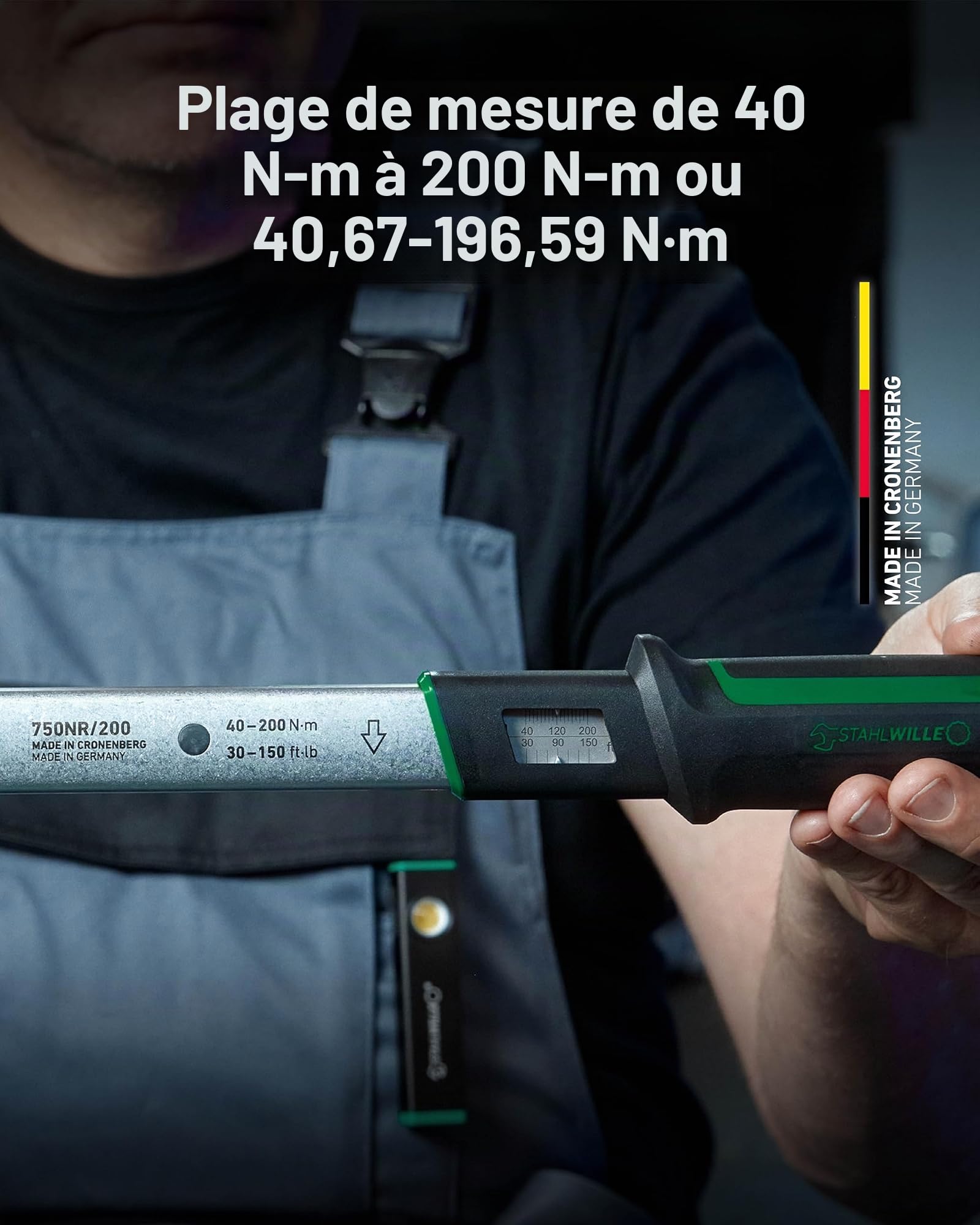STAHLWILLE 750 NR/200 - Clé dynamométrique 40-200 N·m avec cliquet réversible 1/2" - Avec certificat - Fabriquée en Allemagne