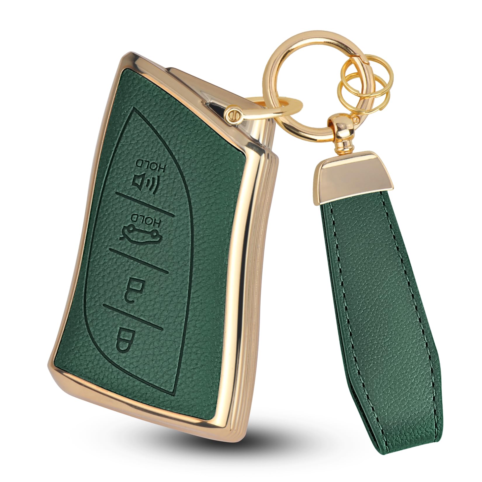 QBUC for Lexus Key Fob Cover with Keychain,Upper Leather + Soft TPU Car Key Case Shell for Lexus 2018-2025 ES350 ES300h UX200 RX350 RX450h NX300h GX460 TX550 LX600 LS500 LC500h,4 Buttons(Green)