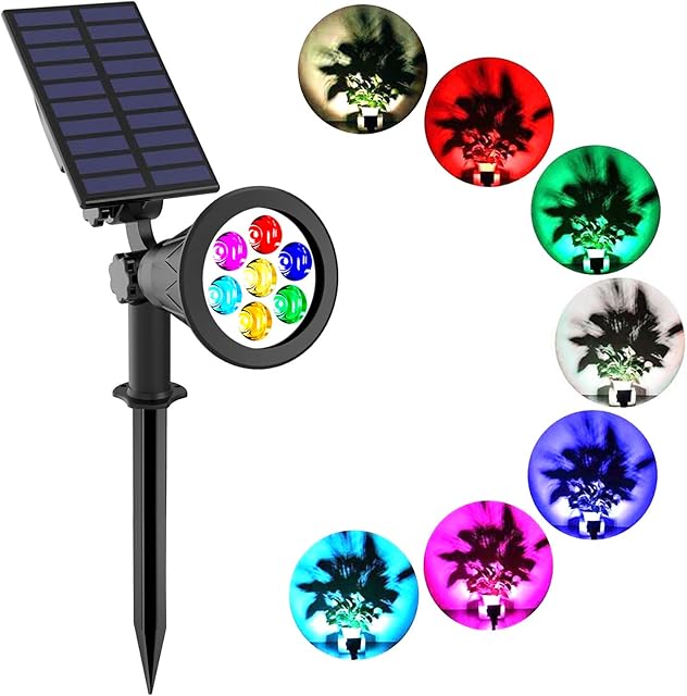 T-SUNUS Solar Spotlight, 7 LED Changing Color Solar Lights - Waterproof Outdoor Lights for The Yard Patio Garden Lawn,180 Angle Adjustable, Auto-on / Off Ultra Bright Security Lights