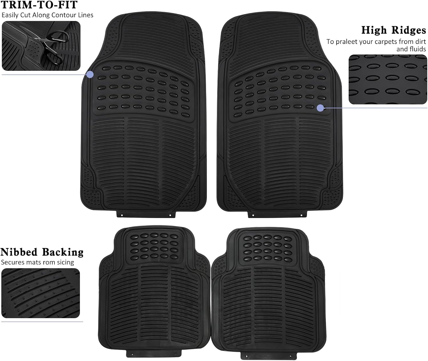 Waterproof Car Mats Full Set, 4-Piece All Weather Floor Mats for Sedan Truck SUV, Durable Heavy Duty Automotive Floor Liners, Ideal for Protecting Your Vehicle Interior from Dirt and Moisture