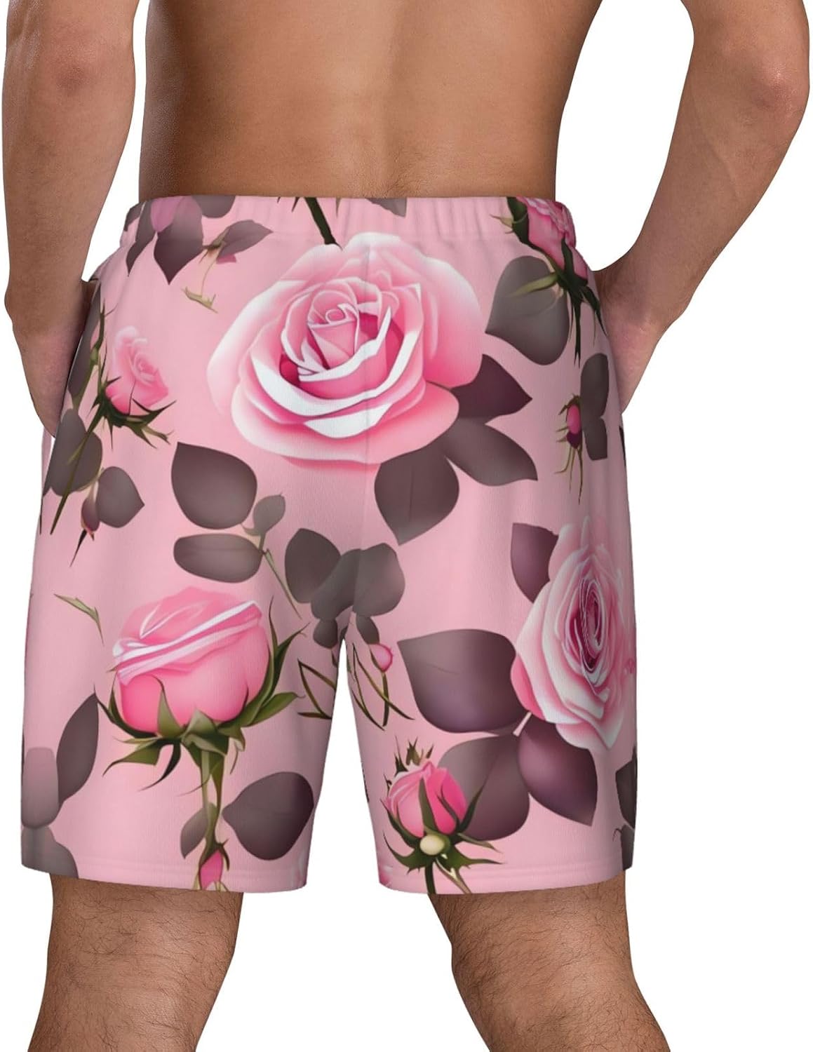 Mens Swim Trunks Quick Dry Board Shorts Mesh Lining Men Swim Shorts Pretty Pink Roses Beach Bathing Suits