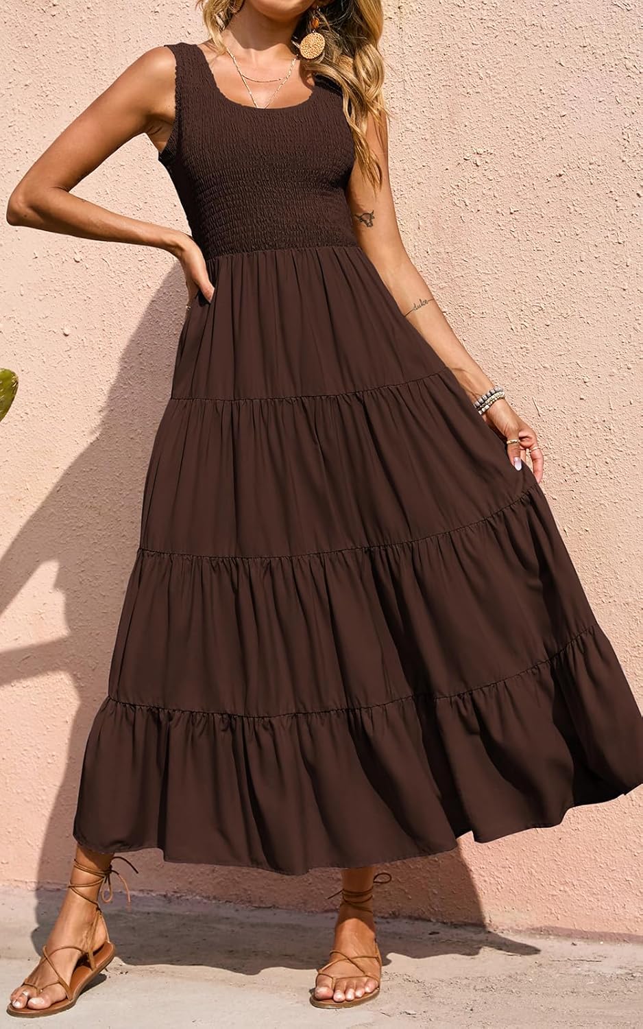 PRETTYGARDEN Women's 2026 Casual Loose Plain Maxi Sundress Smocked Tank Dress Sleeveless Spring Beach Tiered Long Dresses - Image 4