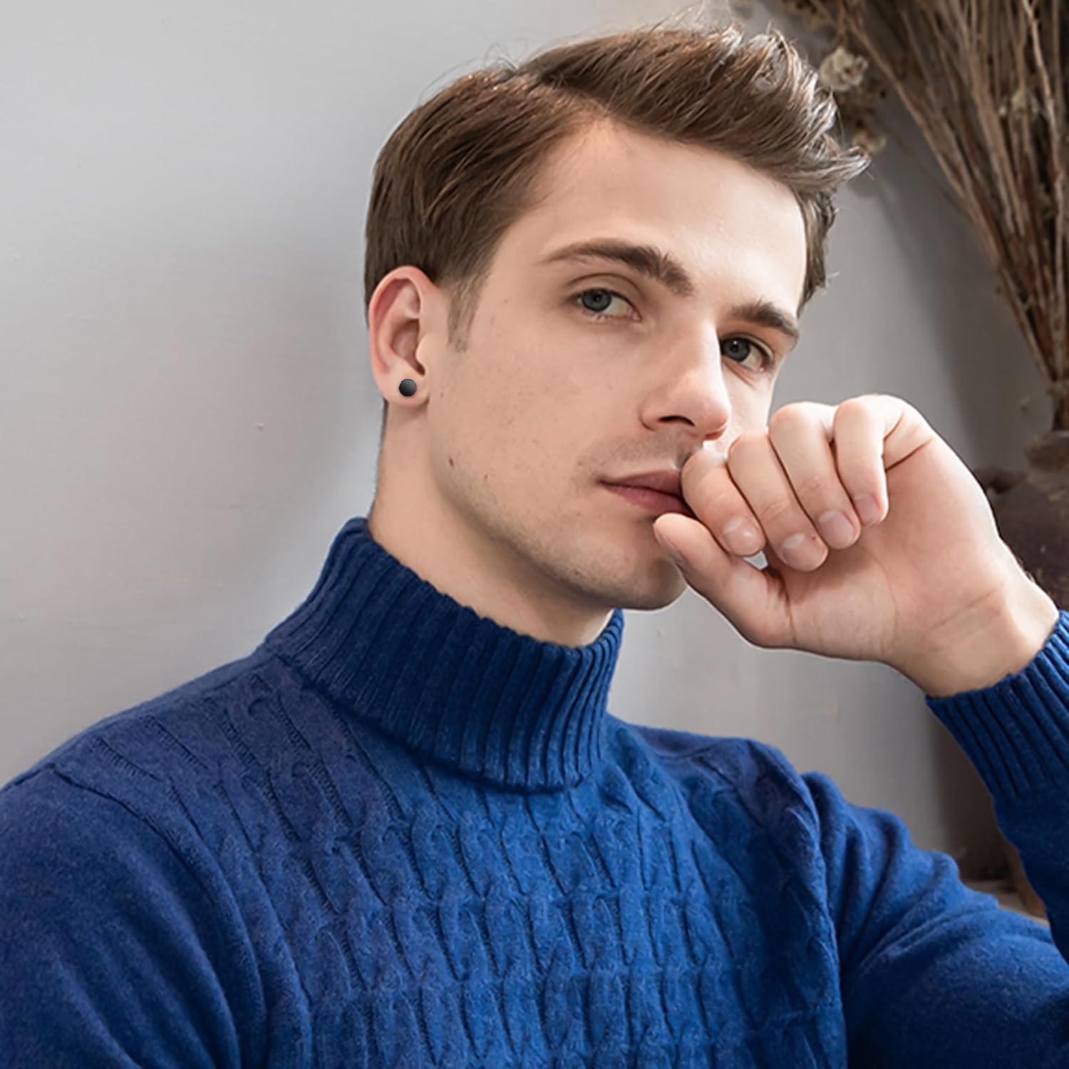 NEWITIN 12 Pairs Stainless Steel Stud Earrings for Men Hypoallergenic Earring Flatback Black Earring Set Screw Back Studs Inlaid Cubic Zirconia Stud Earrings for Women Men - Image 6