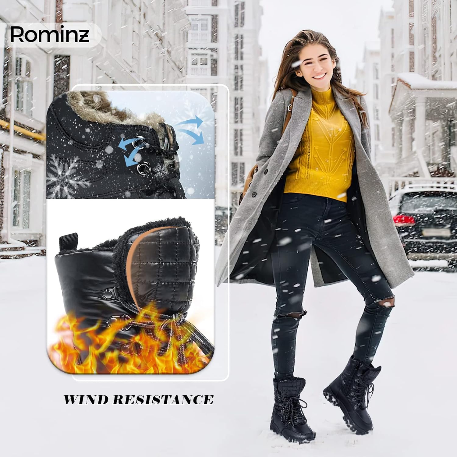 Rominz Womens Winter Snow Boots with Zipper Warm Fur Lined Mid Calf Ankle Booties for Women Comfortable Outdoor Anti Slip Boots - Image 2