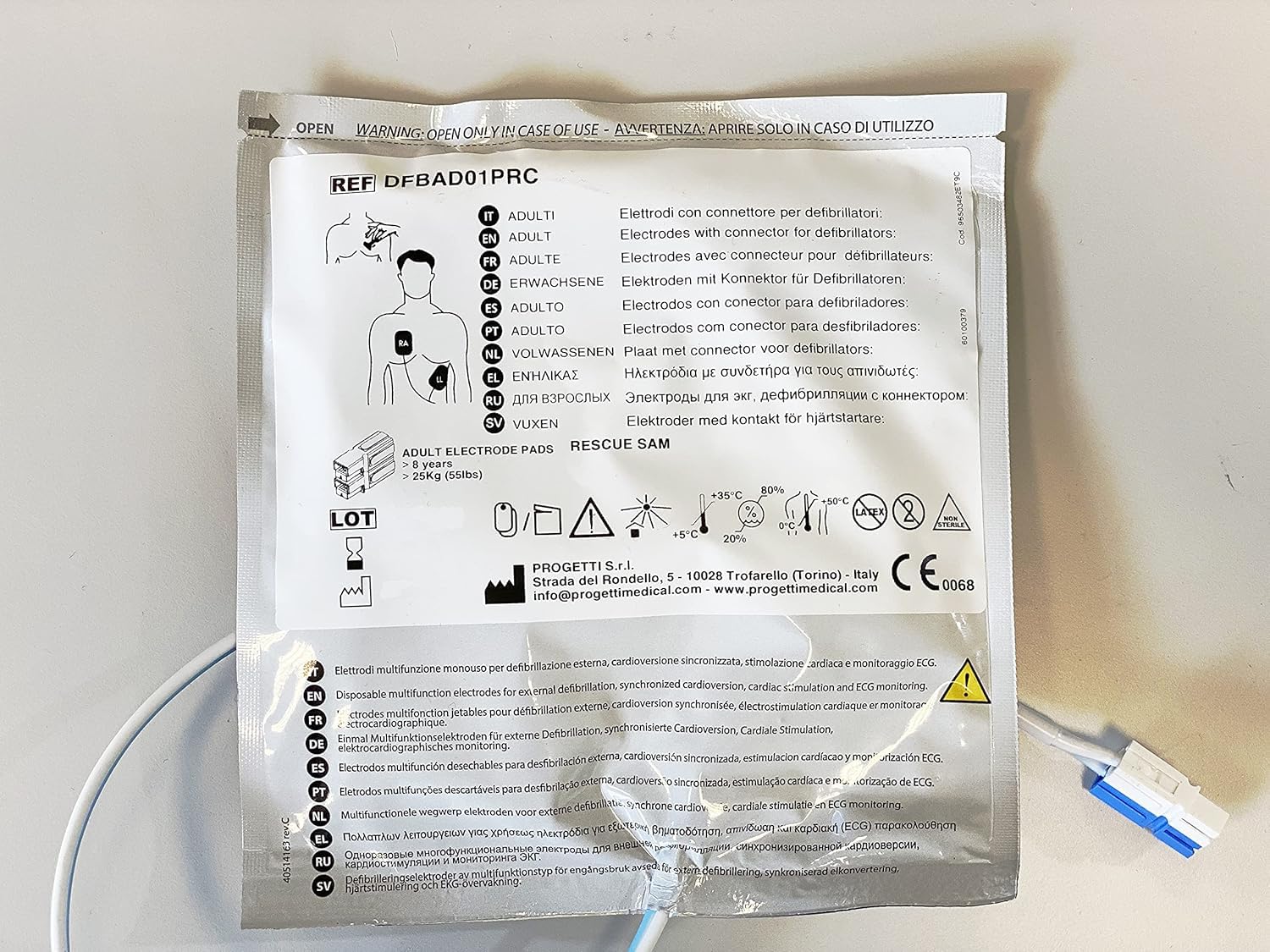 Kit sostituzione elettrodi adulto preconnessi e batteria per defibrillatore Rescue SAMe