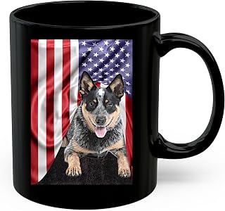 Lovesout American Themed Design With Blue Heeler Australian Cattle Dog Coffee Mug Black Ceramic 11oz Puppy Owners Gifts