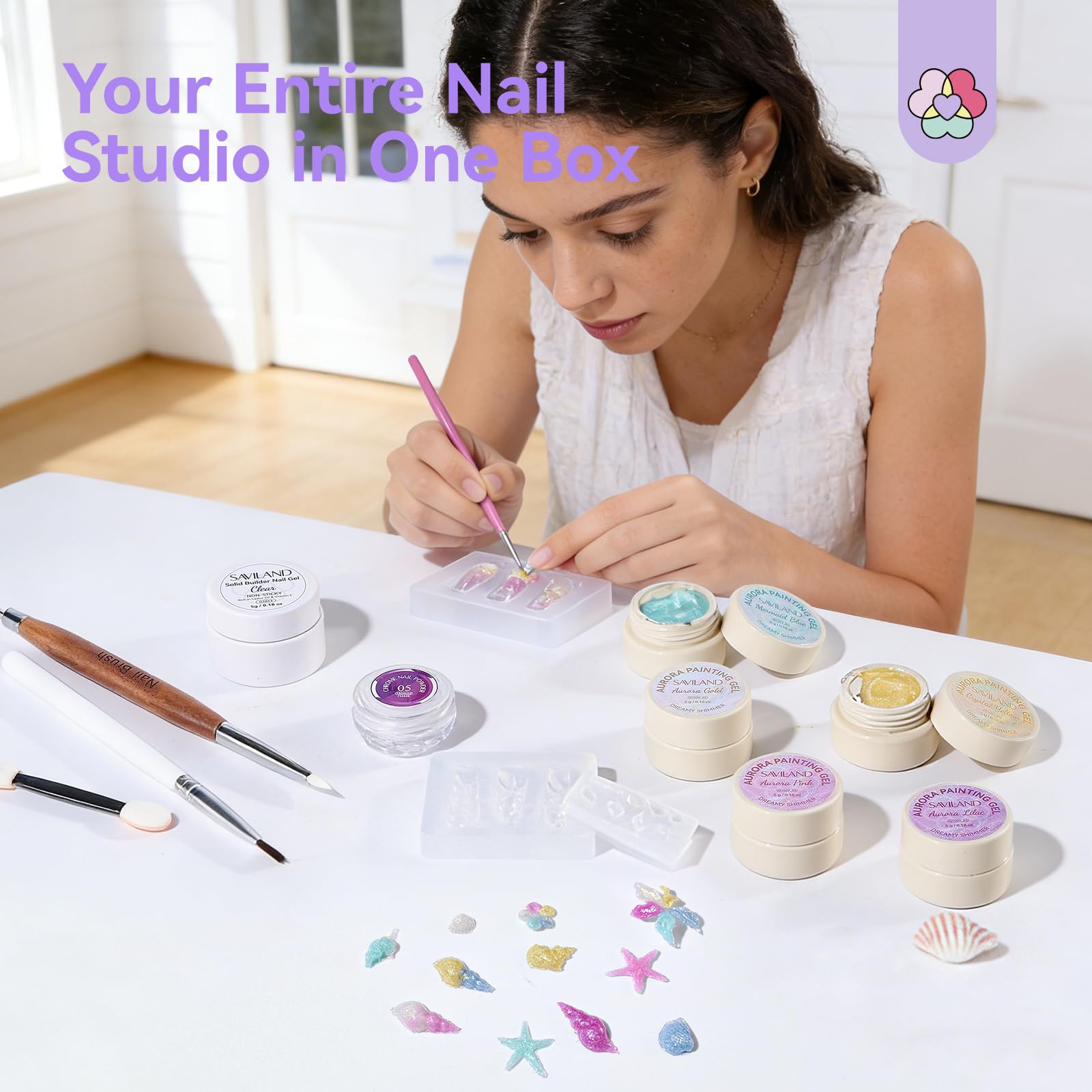SAVILAND Gel 3D Nail Art, 6 Couleurs pour Ongles Sculpture UV Gel Vernis à Ongles Ensemble avec Nail Art Sculpture Stylo 3D Multifonctionnel Solide pour Ongles DIY Manucure Salon