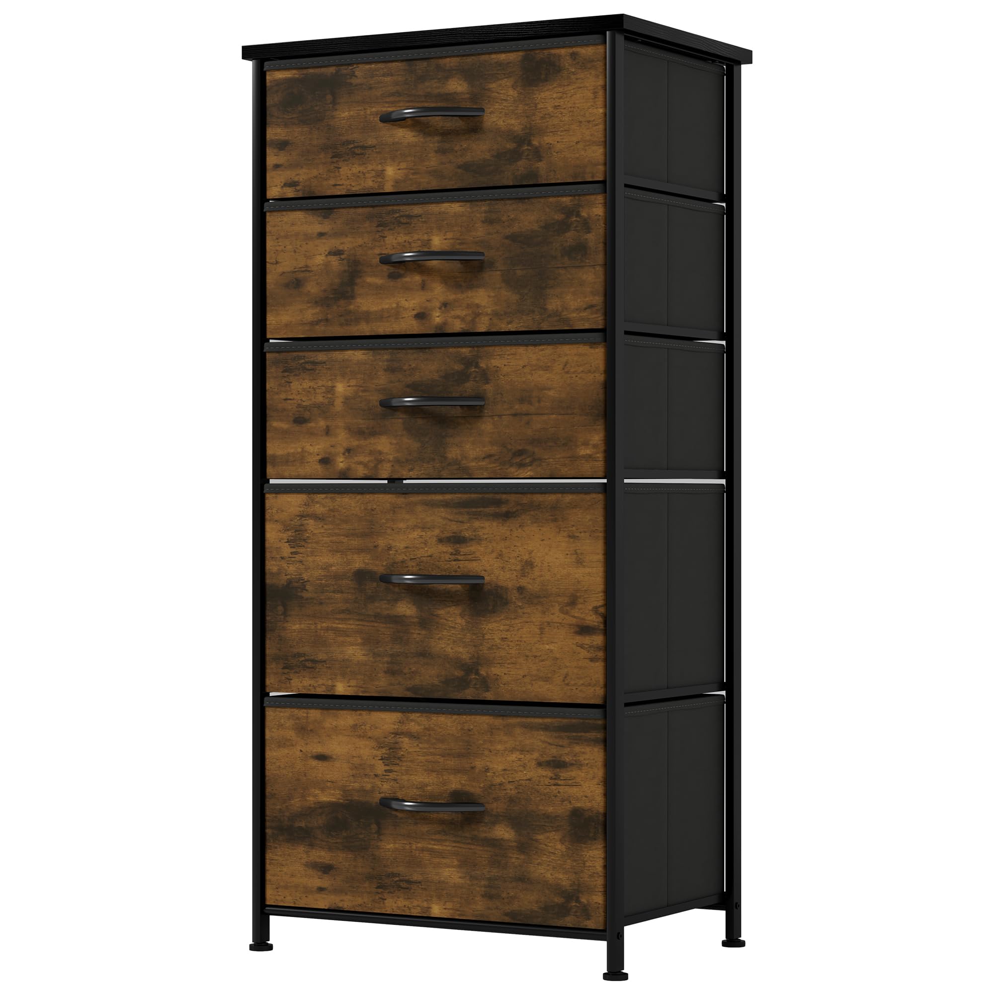 YITAHOME Narrow Chest of Drawers with 5 Drawers, Fabric Dressers with Easy Pull Handle,Sturdy Steel Frame,Storage Drawers for Bedroom, Closet, Clothes,Rustic Brown