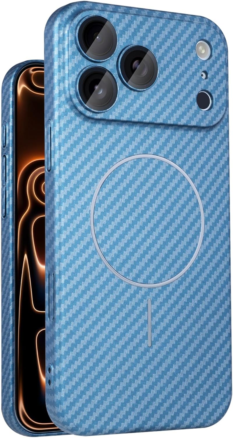 Magnetic Case for iPhone 17/17Air/17Pro/17Pro Max, Protect Scratches Slim, Carbon Fiber Texture Cover, Frosted Anti-Fingerprint Case(Silver,17 Air)