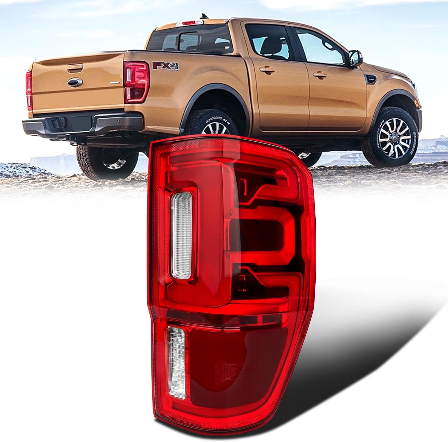 LED Tail Lights Assembly wiht Blind Spot Compatible with 2019 2020 2021 2022 2023 Ford Ranger Original Model Rear Brake Lamp OE:KB3Z13404G FO2801274(2019-2022 LED W/Blind Spot, Right Passenger Side)