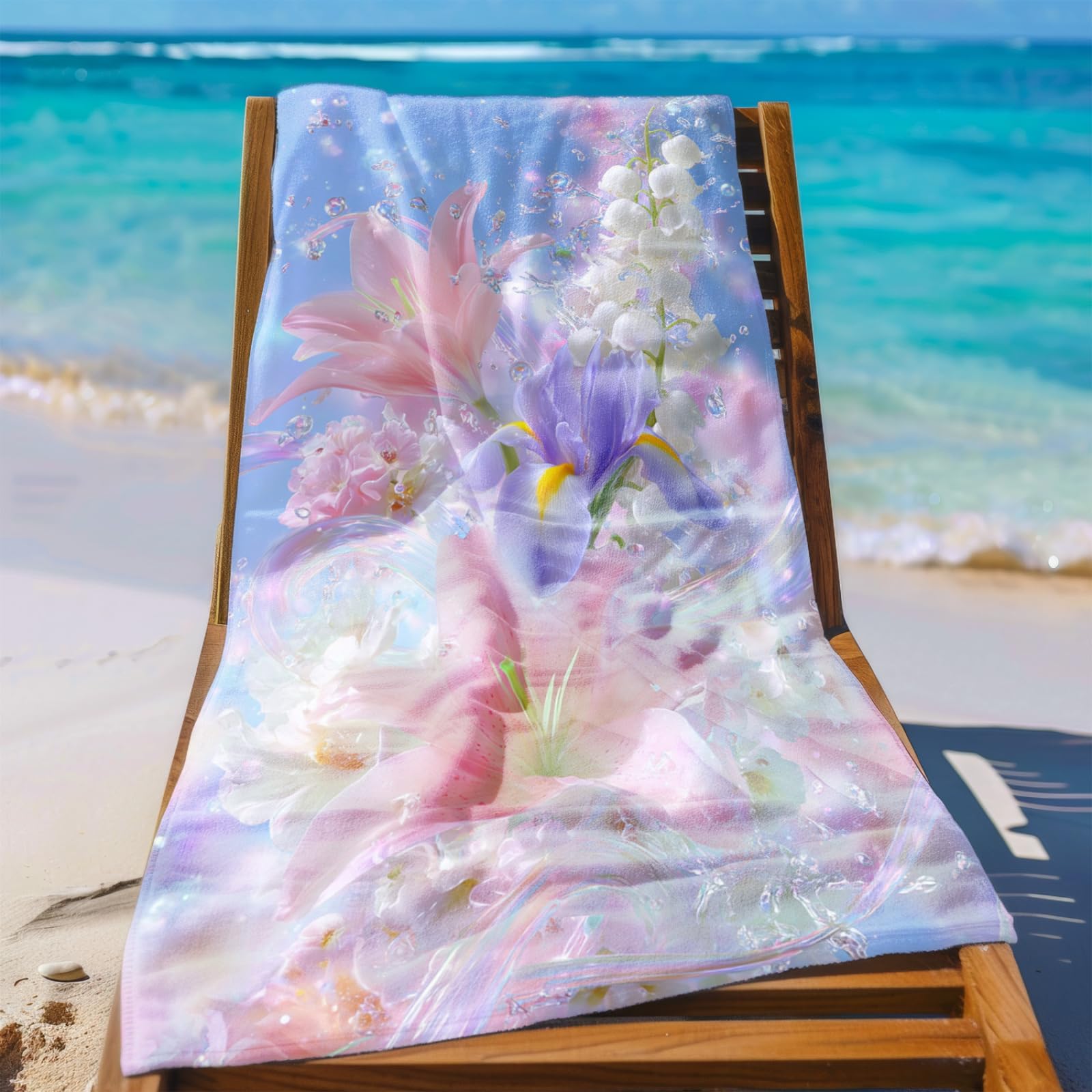 Générique Serviette de Plage XXL Fleurs Roses Violettes