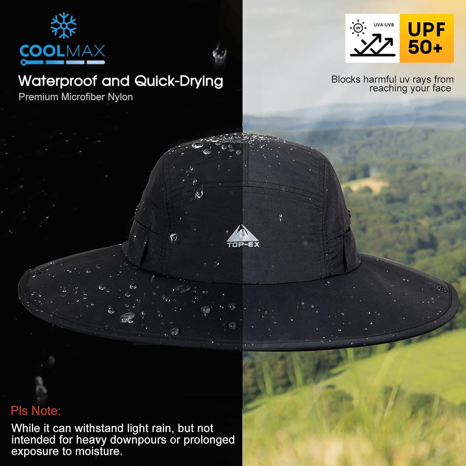 TOP-EX Oversized XL XXL Wide Brim UPF50+ Breathable Waterproof Foldable Hiking Outdoors Sun Hats for Men Women