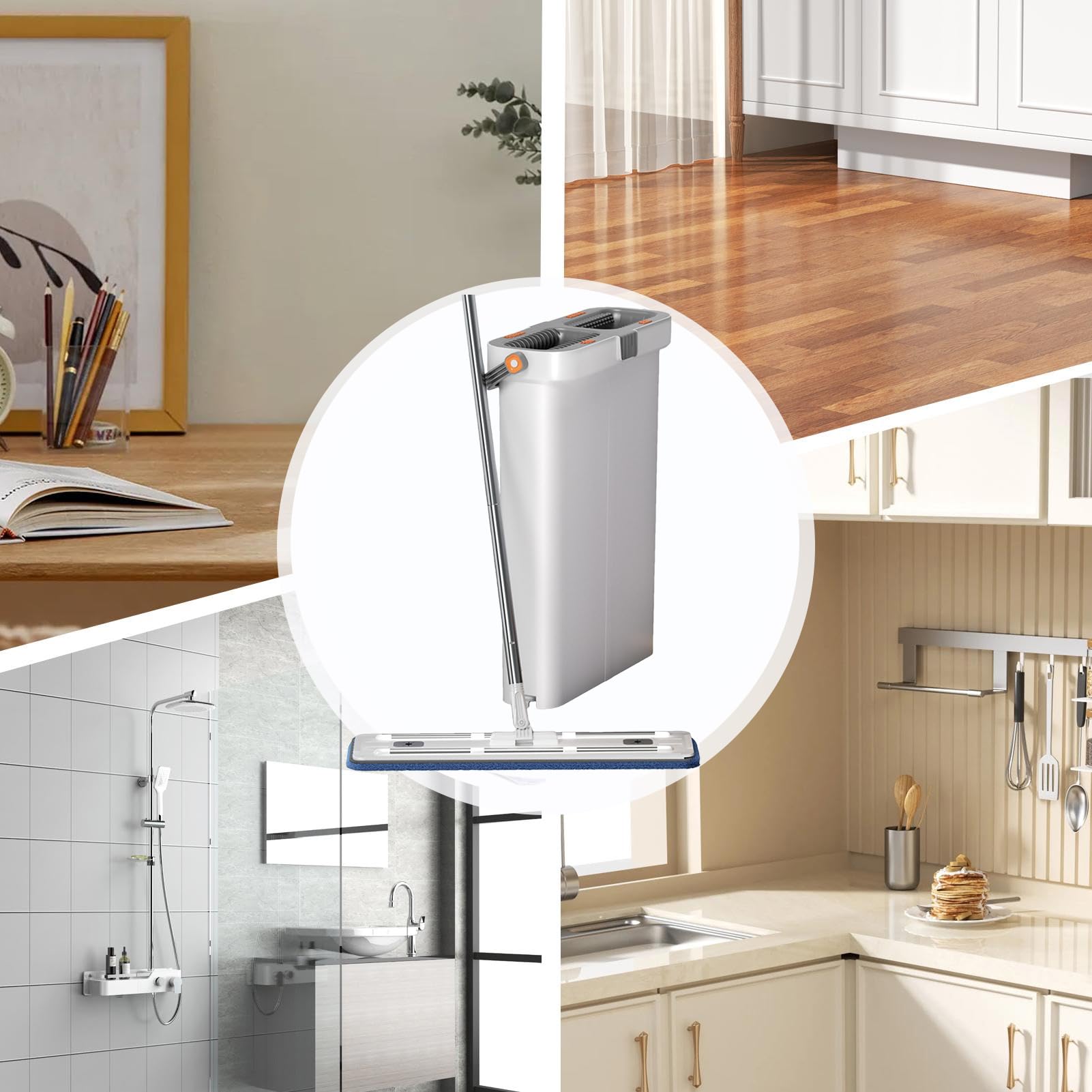 Set di secchi per mop, pulitore, di asciugatura bagnato, panni in microfibra per laminato, piastrelle in legno duro, superfici in marmo, attrezzature per la pulizia della casa