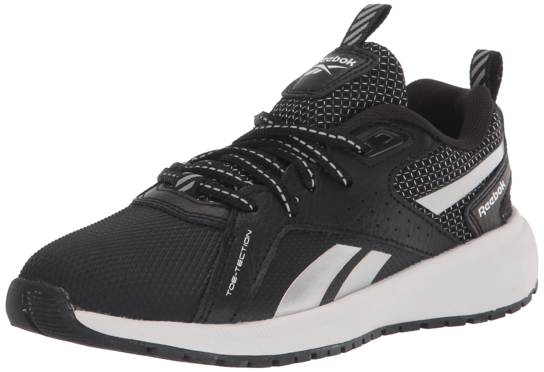 Reebok Boy's Durable XT Running Shoe, Black/Silver Metallic/White, 1 Little Kid
