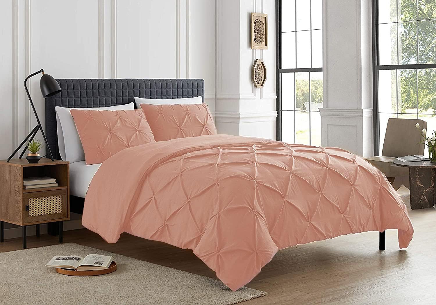 Pintuck Pinch Pleated Duvet Cover Set With Matching Pillow Cases 100% Soft Microfiber 200 Thread Count Soft Luxury Hotel Quality Quilt Bedding Cover UK (Pink, Super King)