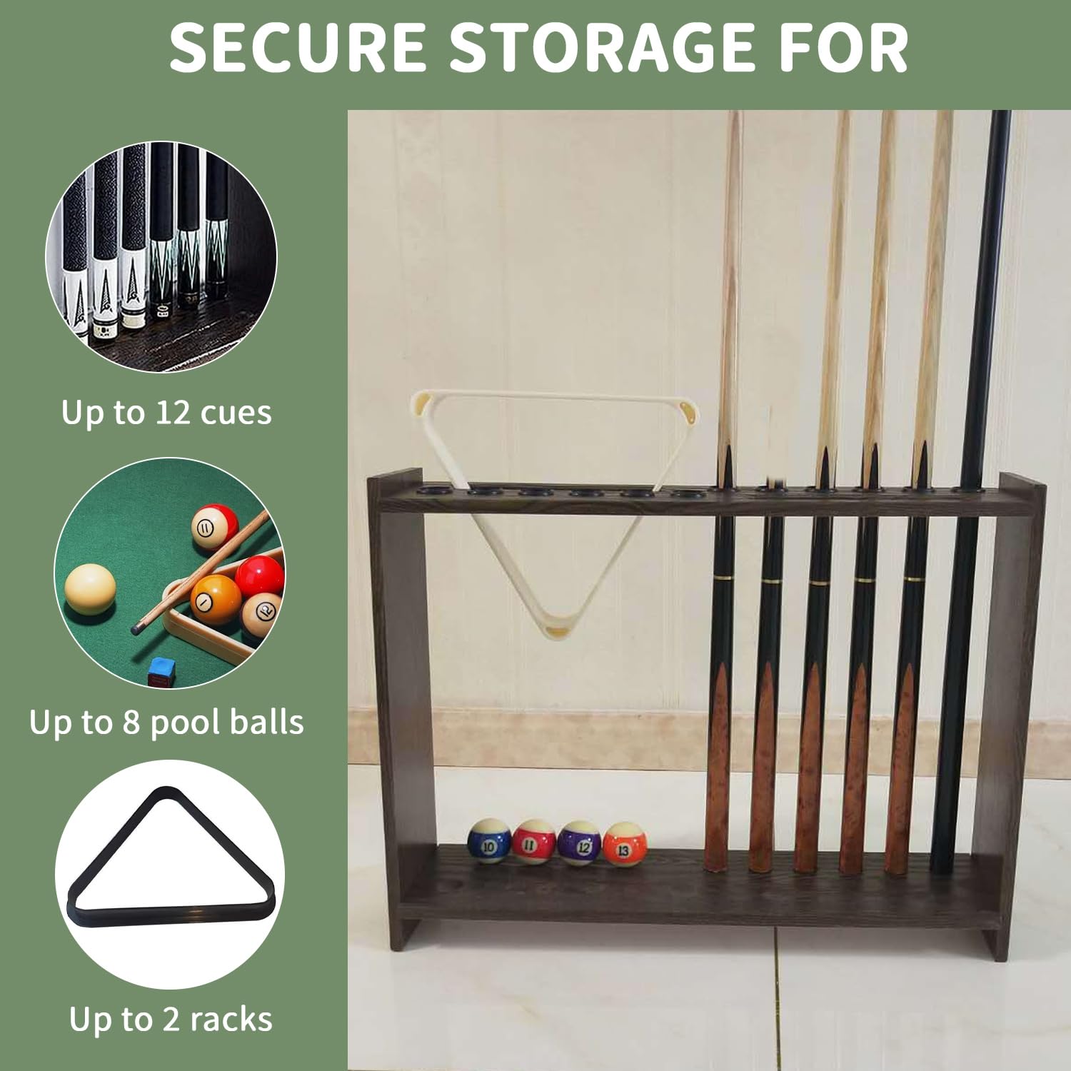 Porta Stecche da Biliardo, Supporto per Stecca da Biliardo per 12 Stecche e 2 Treppiede da biliardo, Accessori da Biliardo, Sale da Biliardo e Porta Stecche da Club