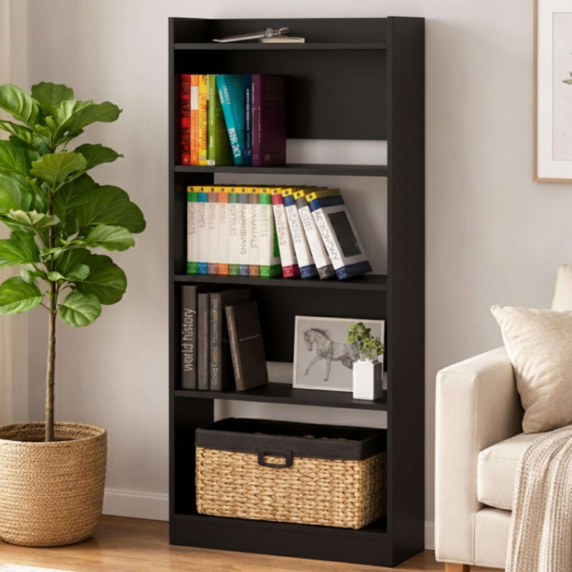 Callas Bookshelf for Home - 5 Tier Books Rack for Study Room Multipurpose Open Shelf for Home, Office, School Engineered Wood Book Organizer Shelf (Black, BR-23, 5)-picture-11