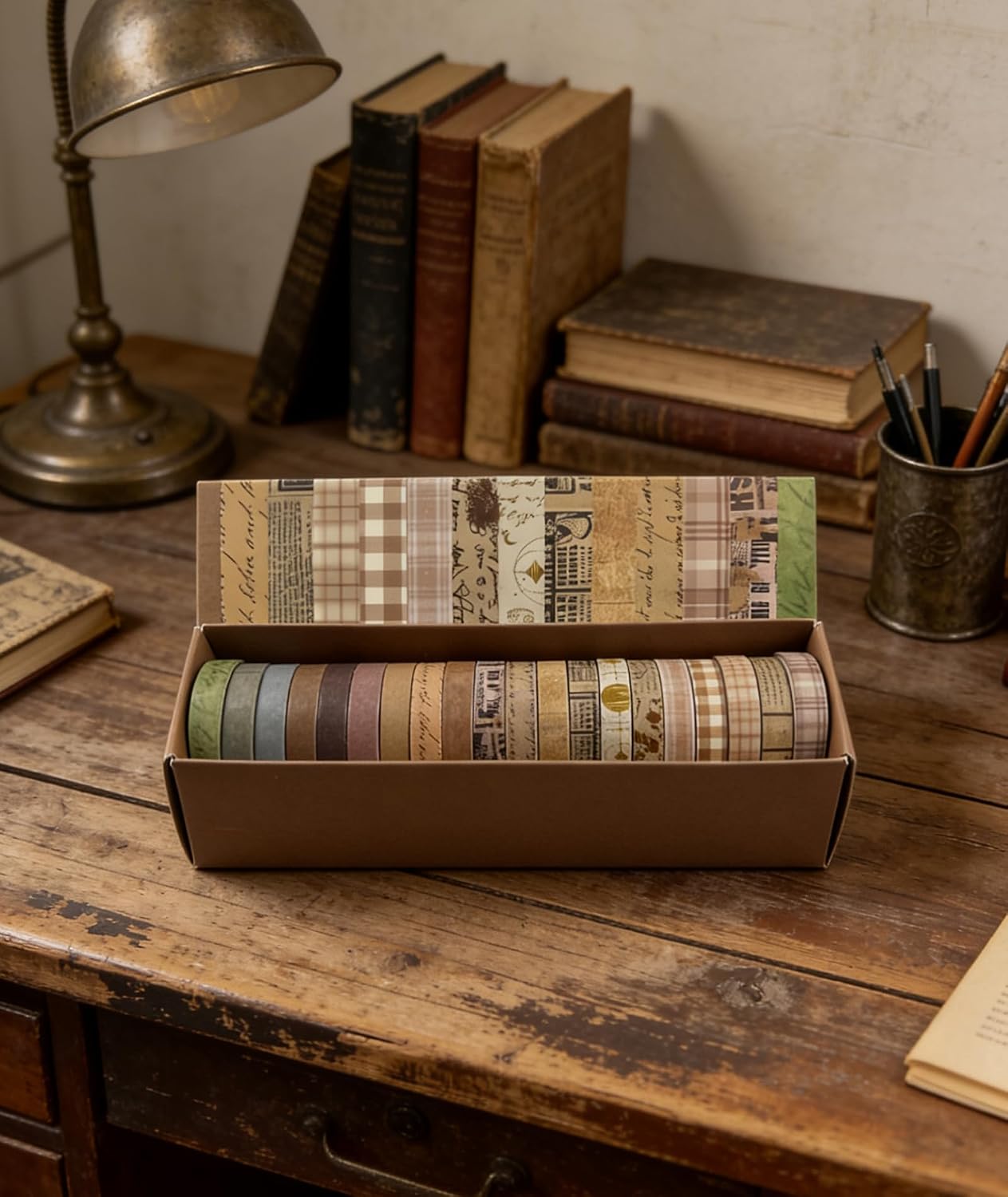 Vintage Brown Thin Washi Tape Set 20 Rolls, 7mm Narrow Kraft Paper Decorative Tape for Journaling Planner Bullet Journal, Neutral Earth Tone Fine Line Tape for Border Detailing, Art Supplies image 3