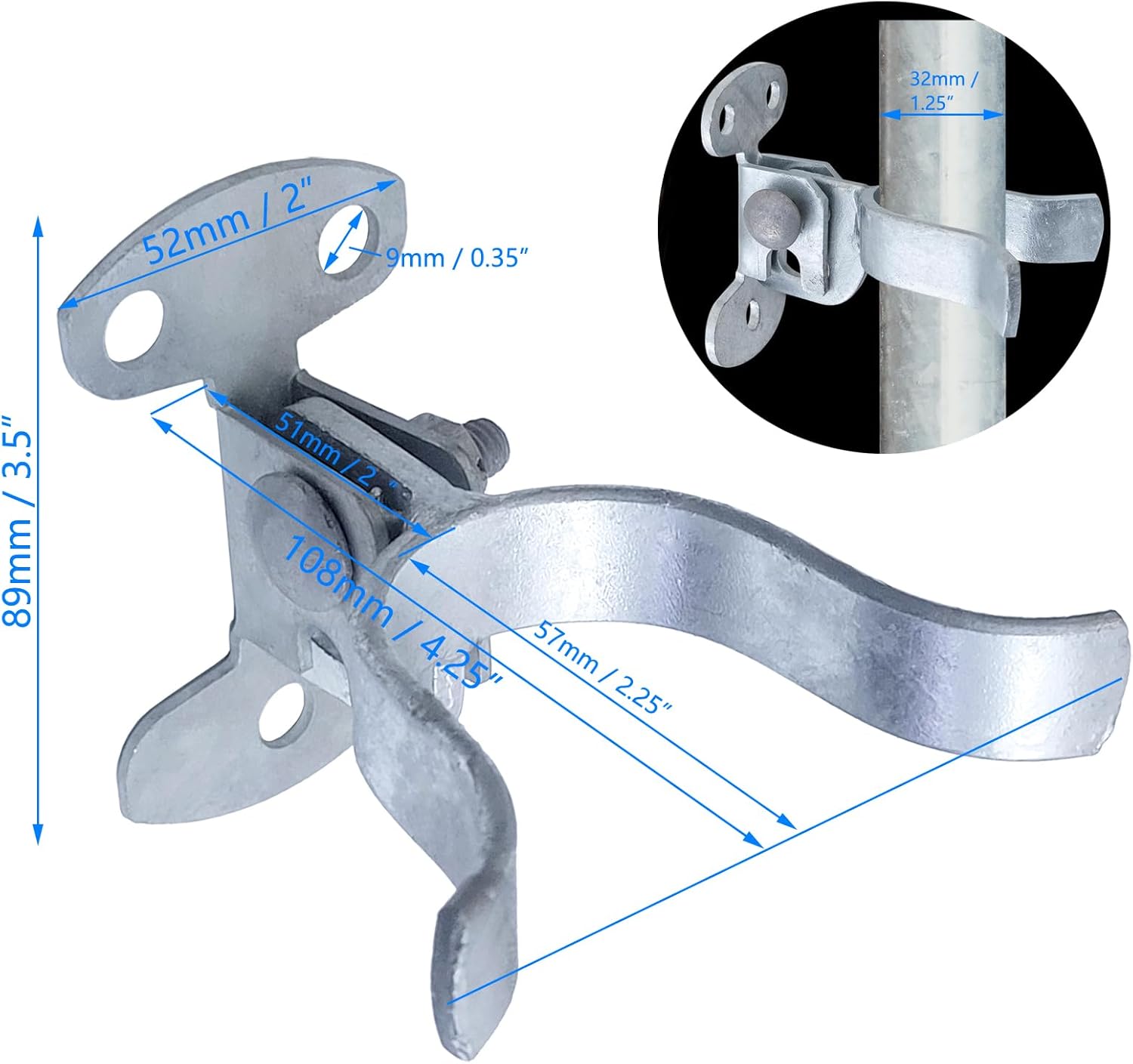 2Pcs Galvanized Steel Wall Mount Gate Latch Chain Link Gate Frame Wall Mount with Srcrews (1-1/4")