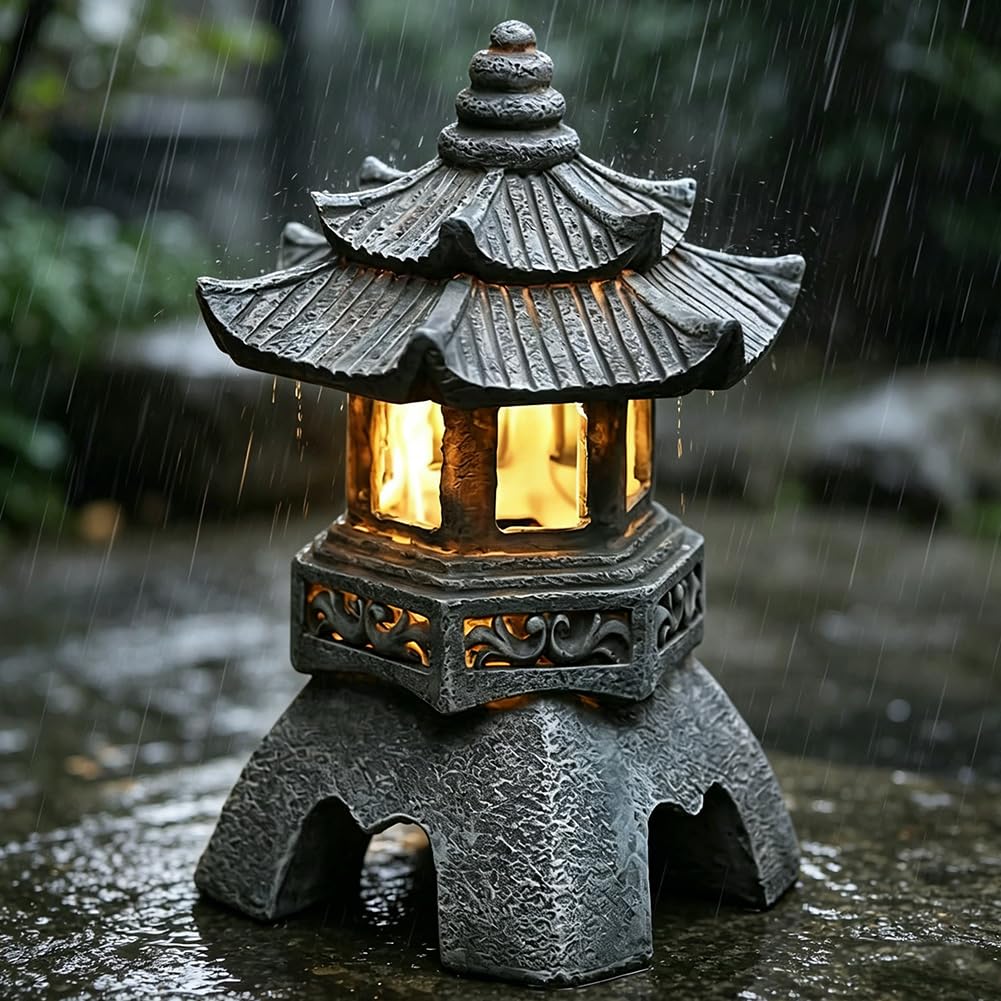 Pagoda decorativa giapponese, lampada solare da giardino, statua decorativa da giardino, 26 x 17 cm