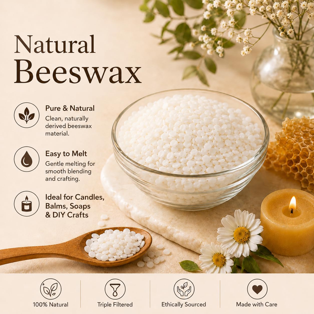 Pellets de cera de abeja natural blanca, 10 libras, cera de abeja orgánica sin parafina, cuidado de la piel, bricolaje, bálsamo labial, jabón, suministros para hacer velas en casa