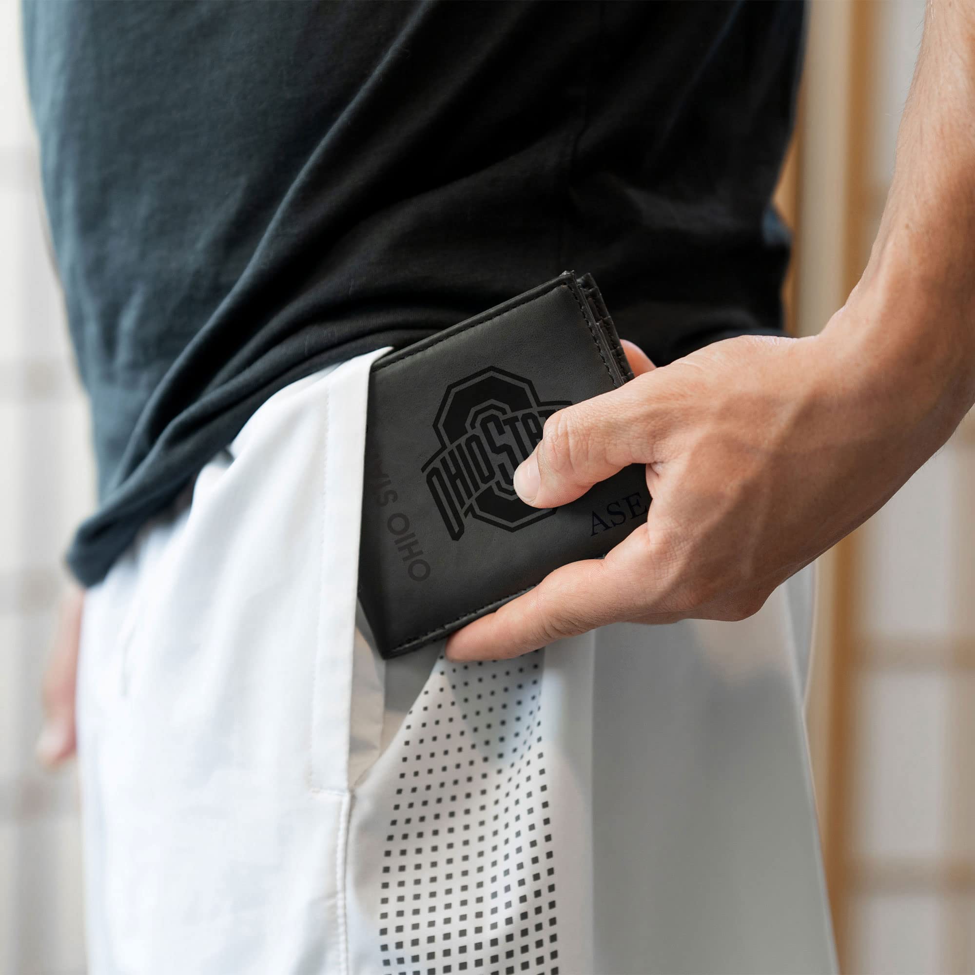 Rico Industries NCAA Ohio State Buckeyes Black Personalized/Custom Laser Engraved Billfold Wallet - Slim/Light Weight - Great Gift