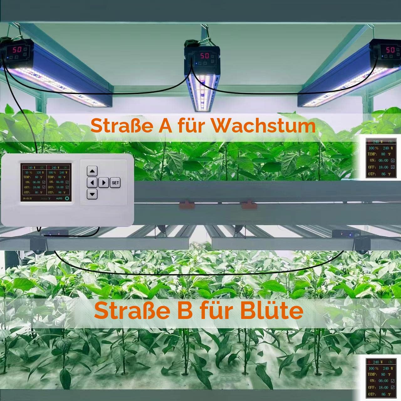 VBR-C200 Grow Light Controller WiFi 0–10 V Timing ON | Aus, Power%, Sonnenaufgang Sonnenuntergang, Hochtemperaturlicht aus, 2,4 G.RJ11,RJ14